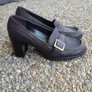 Tommy Girl Chunky Heel Leather Upper Pumps - Brown - Size 6